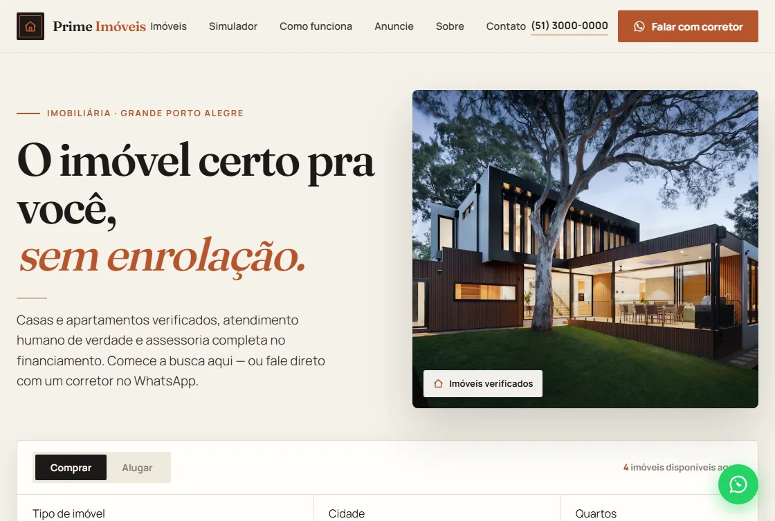 Prévia do site da imobiliária Prime Imóveis